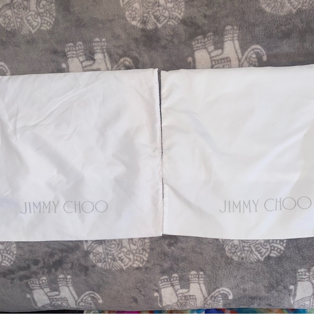 Jimmy Choo White Fabric Dust Bags with Gray Logo - Picture 8 of 8
